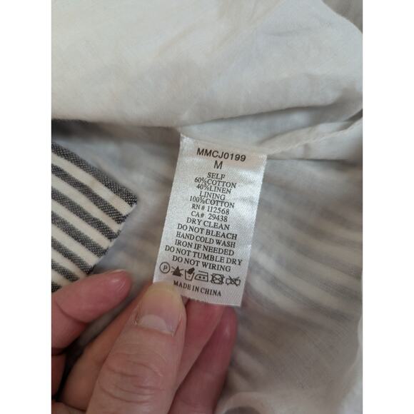 MM Couture Blue Striped Linen Blazer Jacket Womens Lightweight Button-Up Size M - Picture 9 of 9